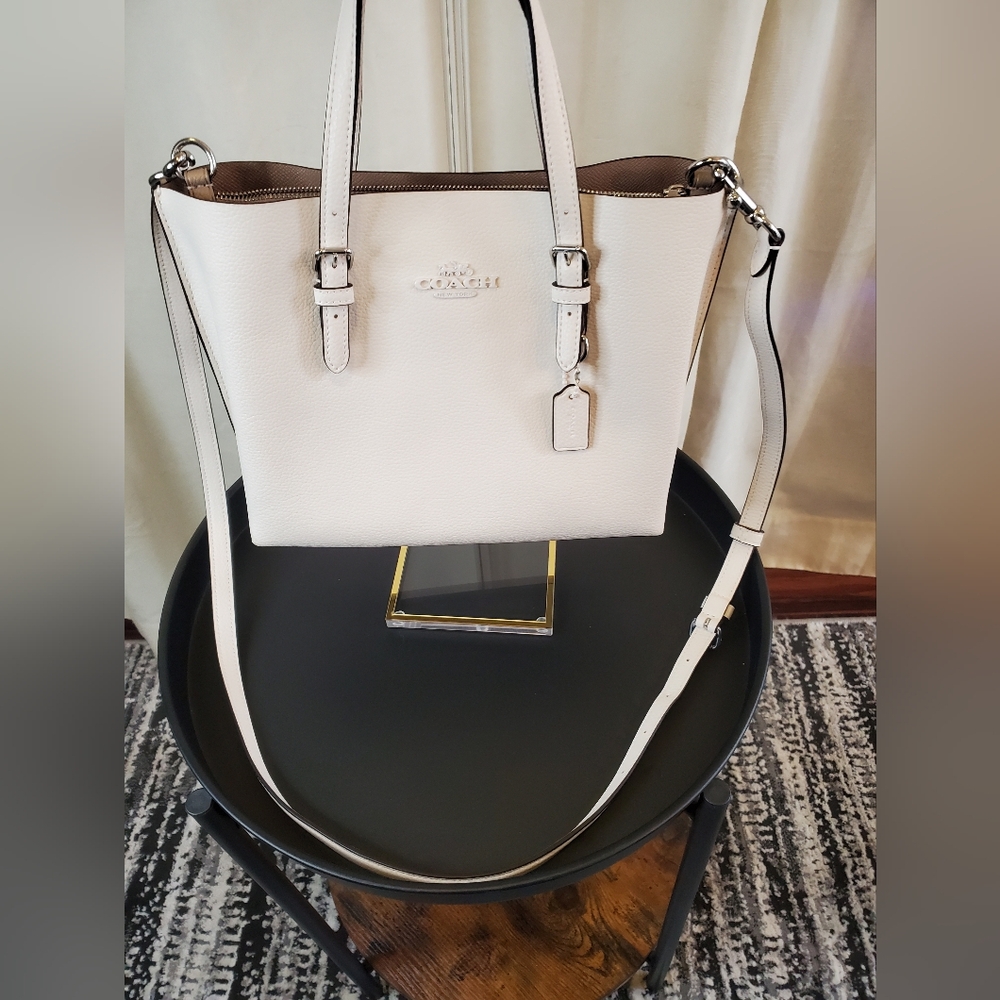Coach Cream Pebbled Leather Mollie Tote with Top Handles And Shoulder Strap - Picture 7 of 7